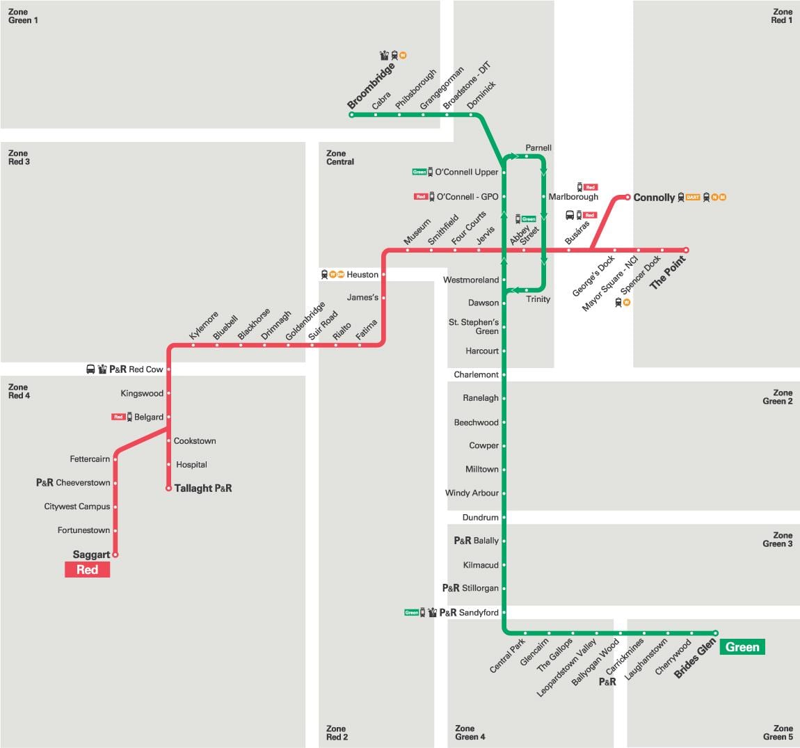 નકશો Luas લીલા લાઇન